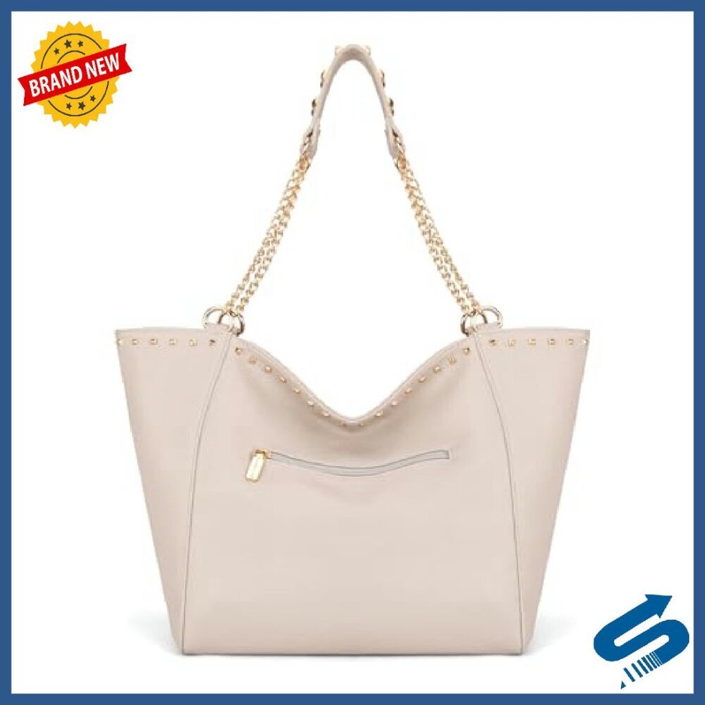 Oversized Vegan Leather Tote Bag with Chain Handle - Large Capacity - Picture 5 of 8